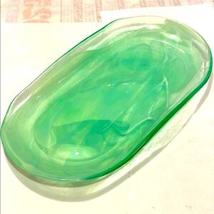 Kosta Boda Celadon Green & White Swirl Glass Art Glass Tray/ Platter